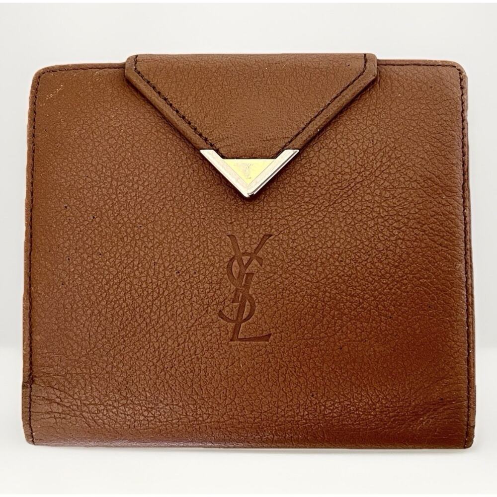 Vintage Yves Saint Laurent YSL Leather Wallet Kiss Lock Coin Purse Authentic